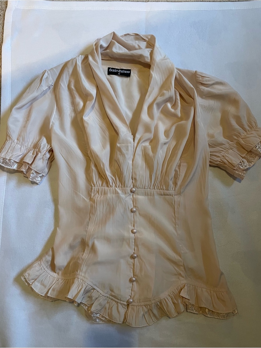 Just in time for Oktoberfest! Pink/Cream Satin Button-Front Blouse